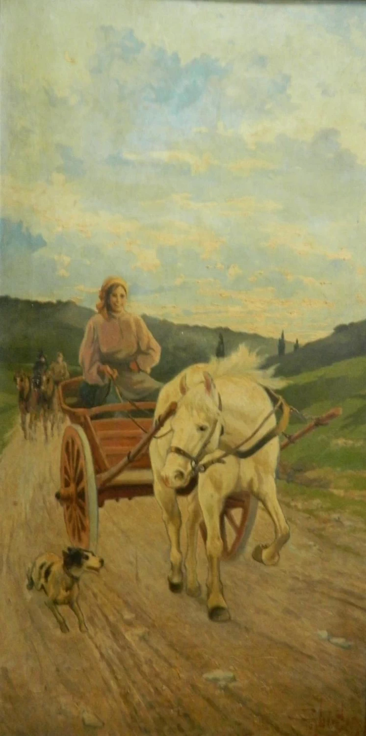 Scena di paesaggio italiano con calesse